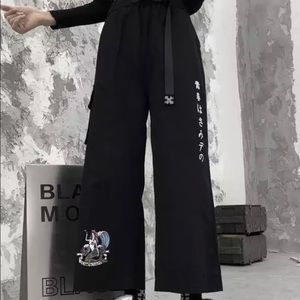 Loose High Waist Slim Black Trousers With Belt